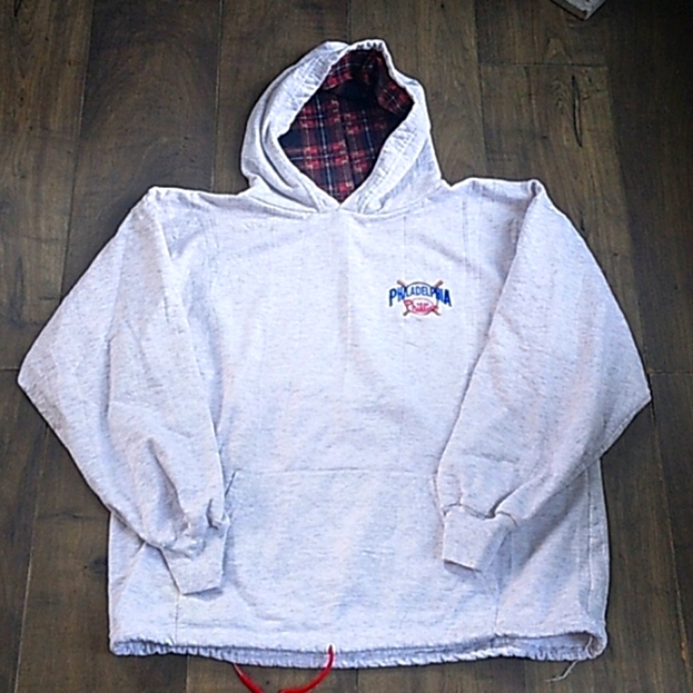 VTG 90S PHILADELPHIA PHILLIES BASEBALL EMBROIDERED 50/50 USA MADE HOODIE MENS XL
